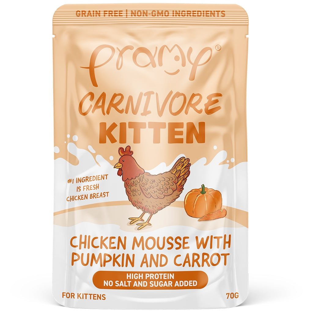 Pramy Carnivore Chicken Mousse with Pumpkin & Carrot For Kitten Box (12x70g)