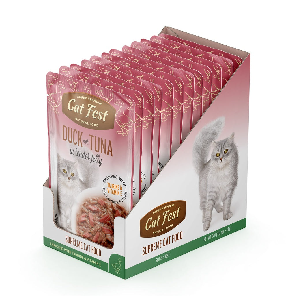 Cat Fest Duck With Tuna in Tender Jelly For Cats- Box(12x70g)