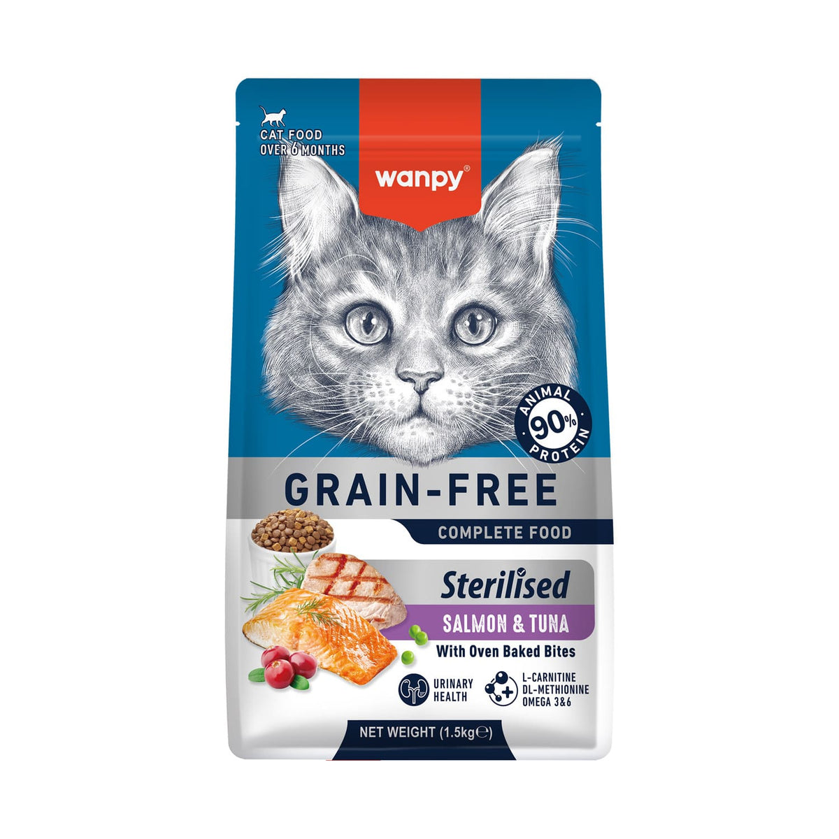 WANPY Grain Free Sterilized Cat Food – Salmon & Tuna Recipe1.5kg