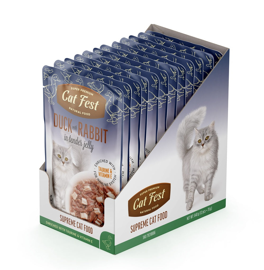 Cat Fest Duck With Rabbit in Tender Jelly For Cats- Box(12x70g)